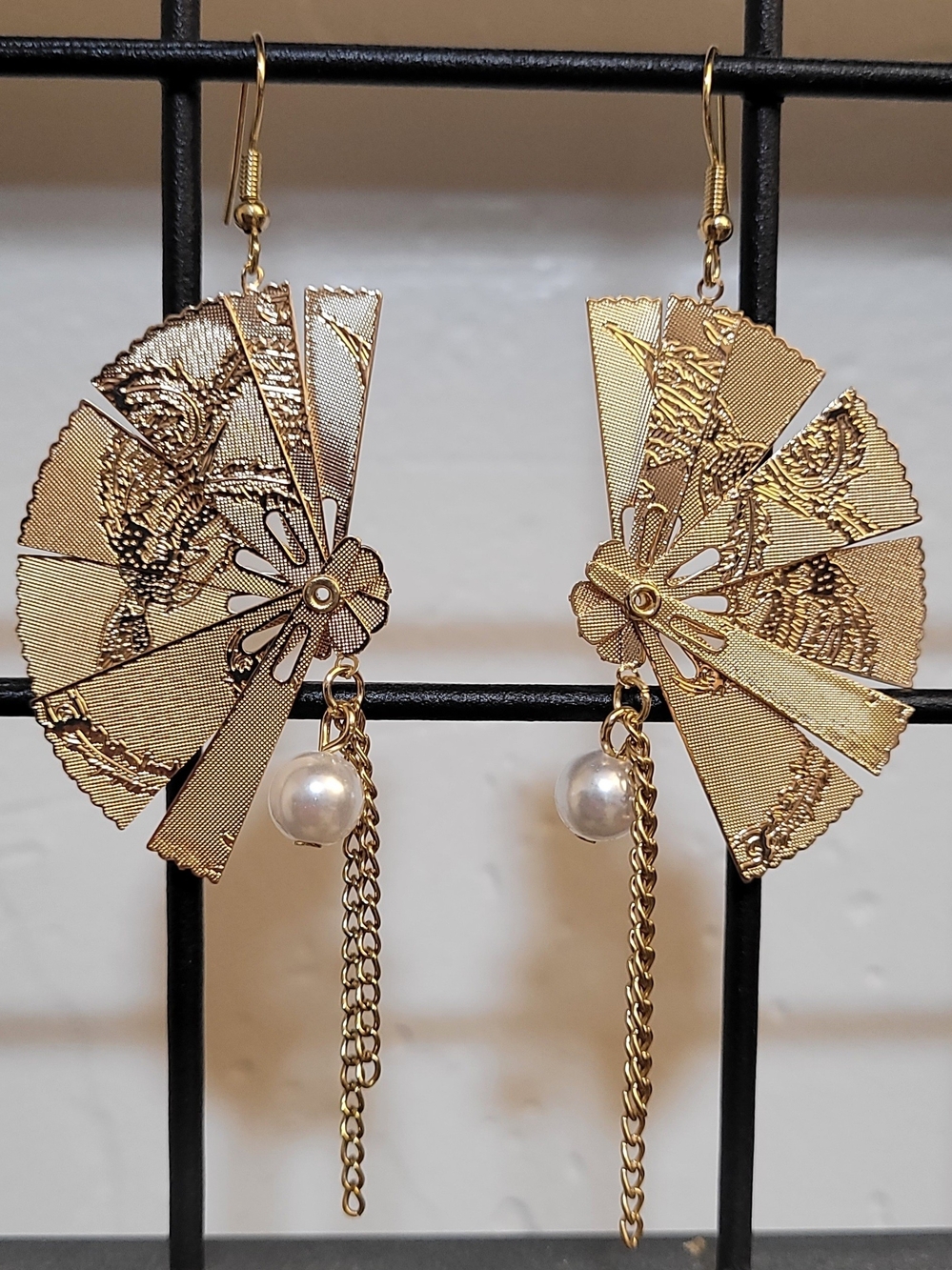 Gold Chinese Fan Earrings